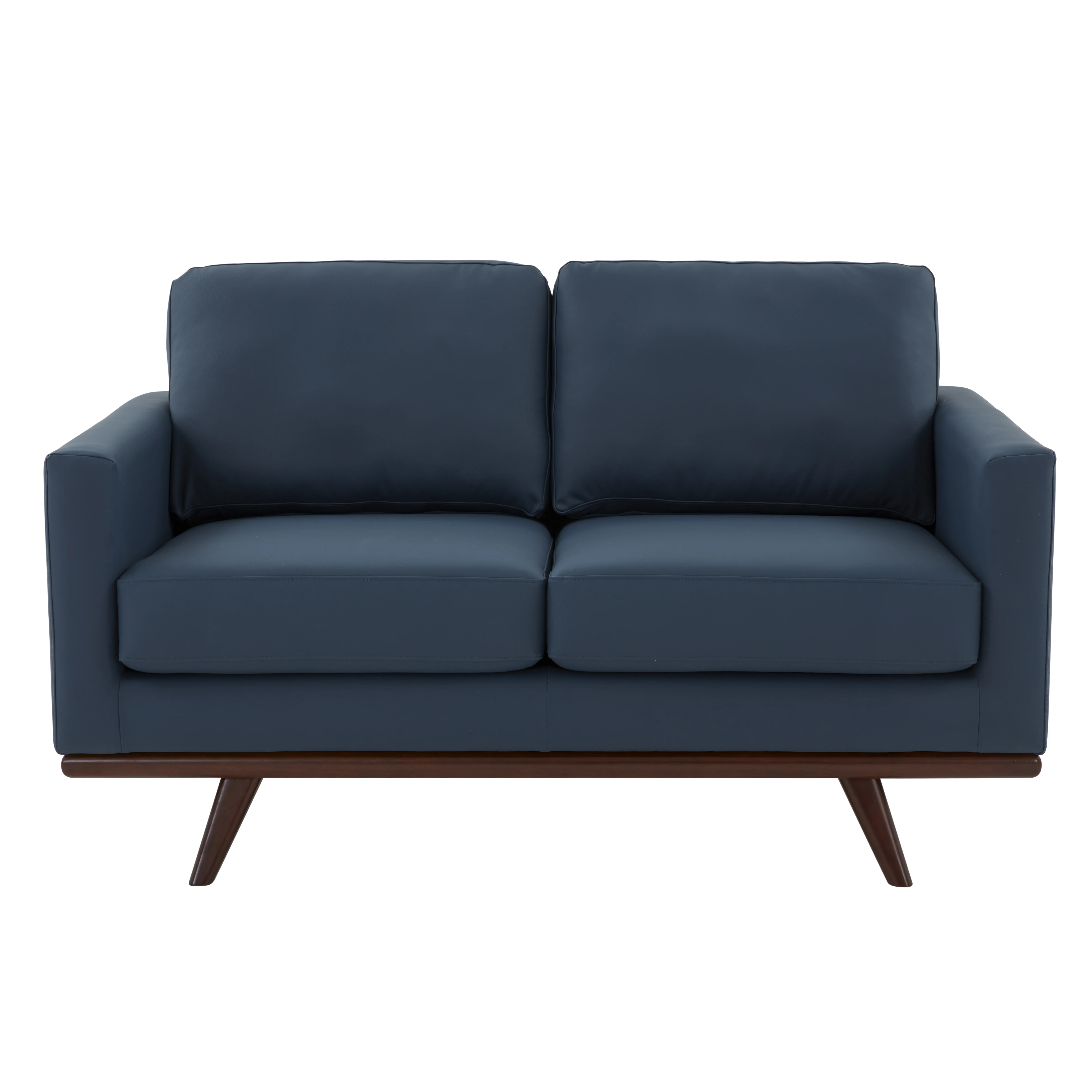 Chester Modern Leather Loveseat With Birch Wood Base