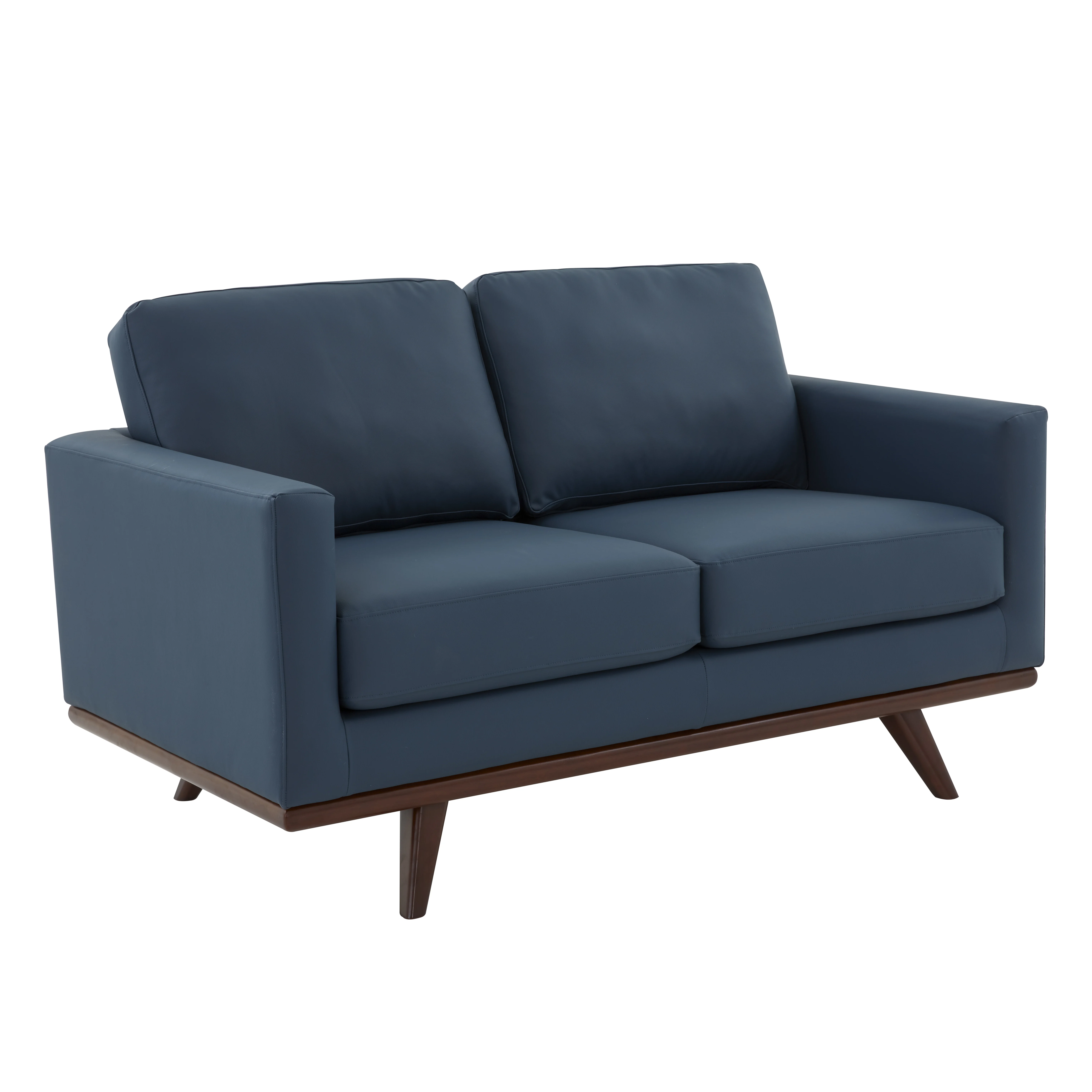 Chester Modern Leather Loveseat With Birch Wood Base