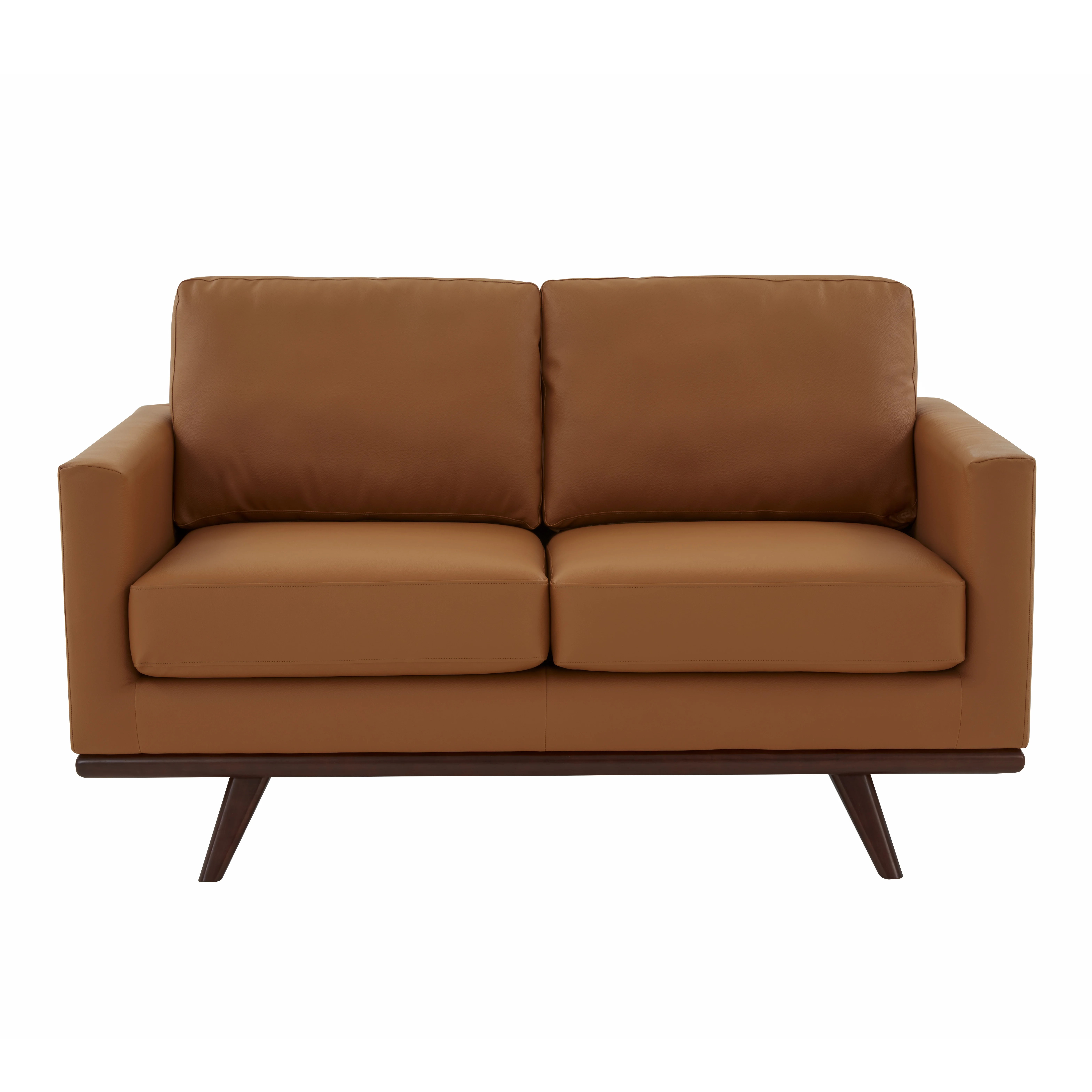 Chester Modern Leather Loveseat With Birch Wood Base