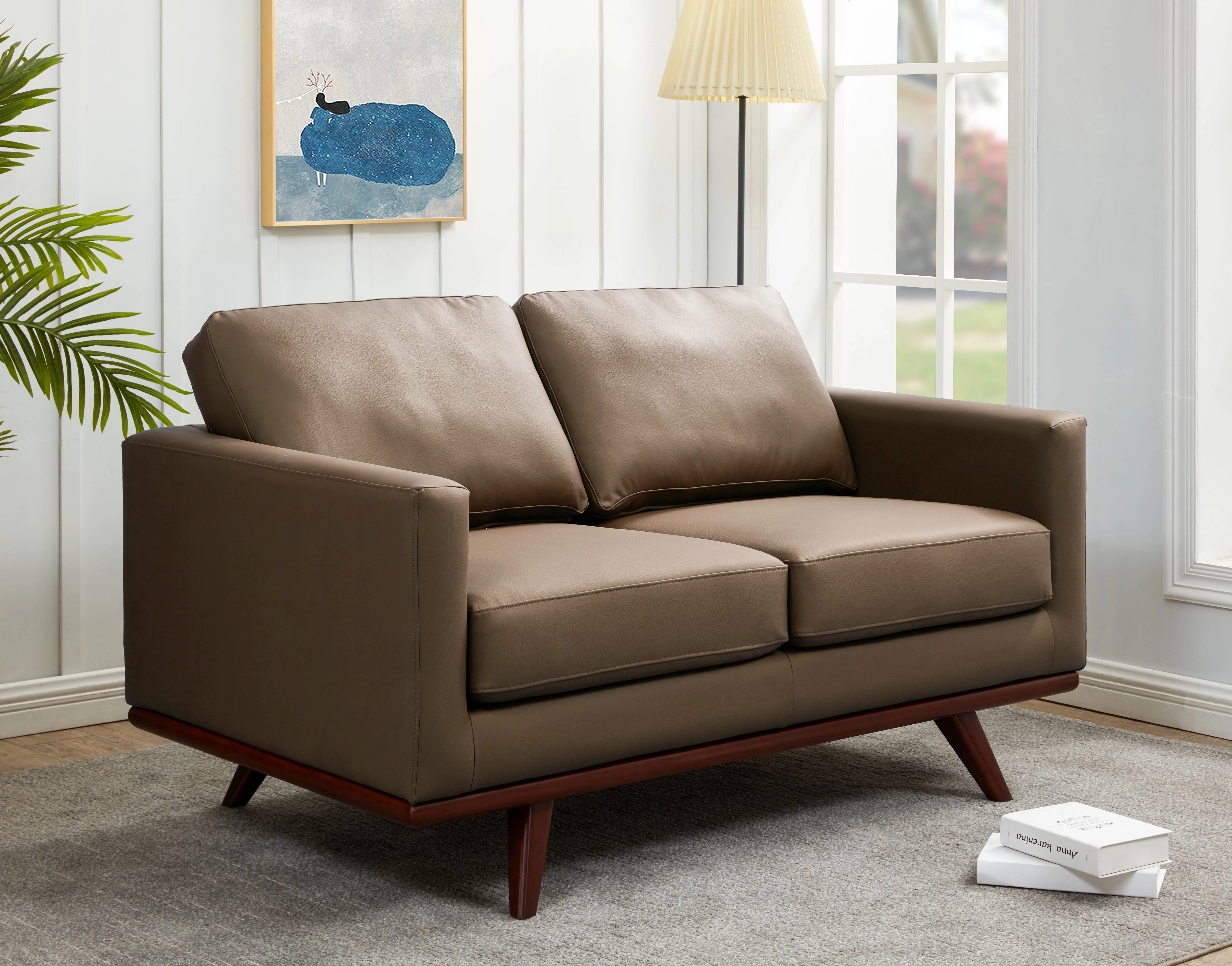 Chester Modern Faux Leather Loveseat in Taupe Leather