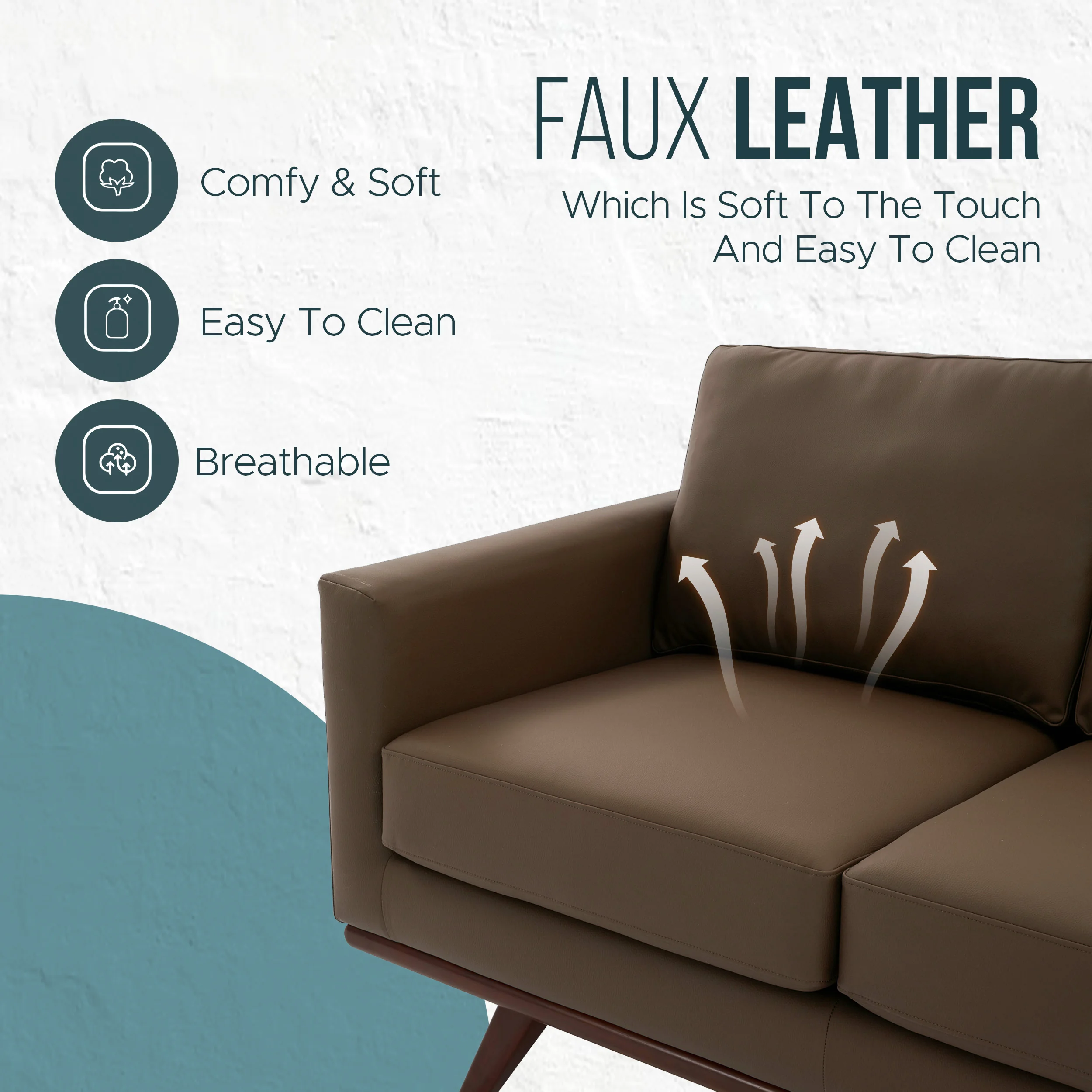 Chester Modern Faux Leather Loveseat in Taupe Leather