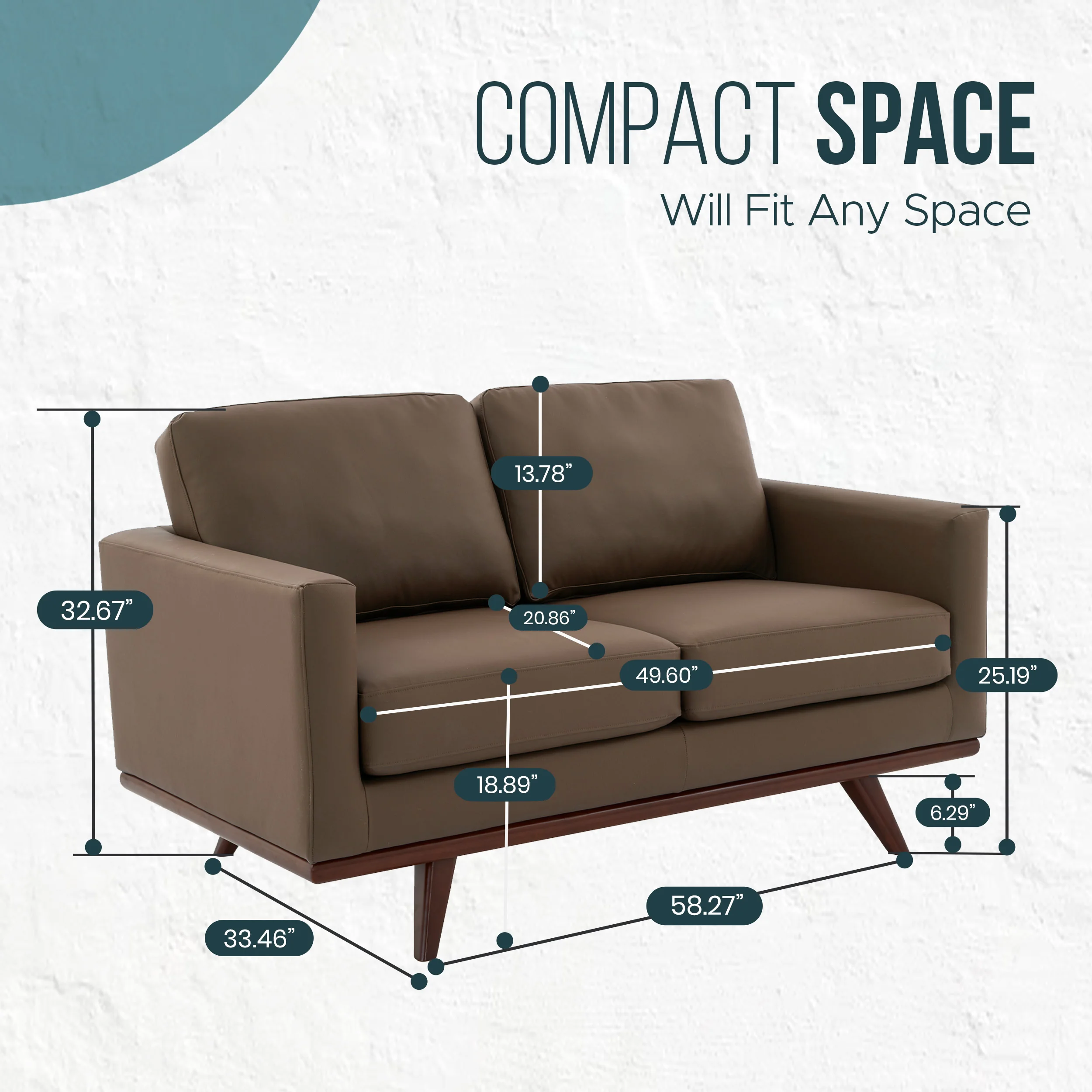 Chester Modern Faux Leather Loveseat in Taupe Leather
