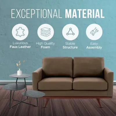 Chester Modern Faux Leather Loveseat in Taupe Leather