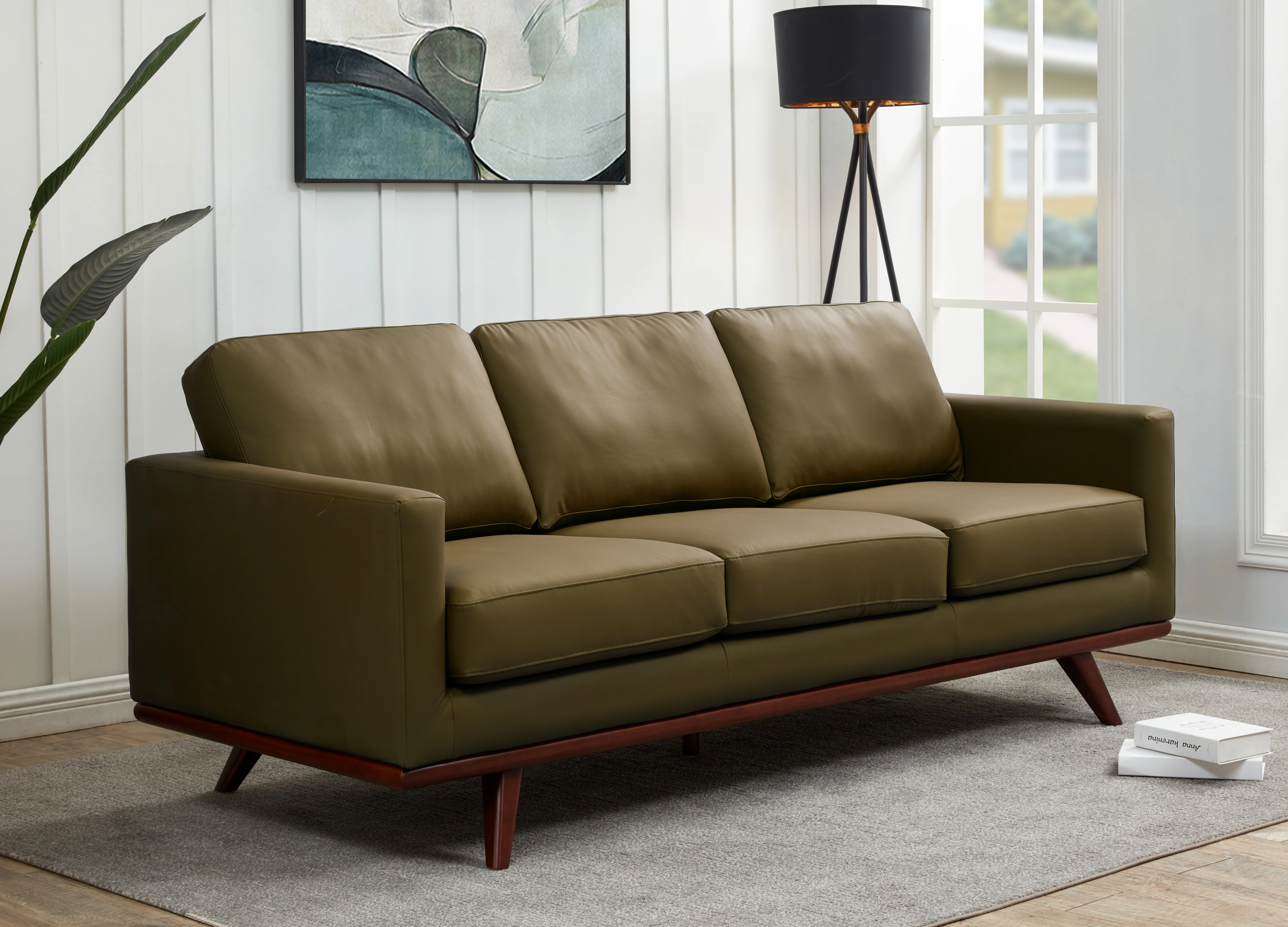 Chester Modern Faux Leather Sofa in Green Leather