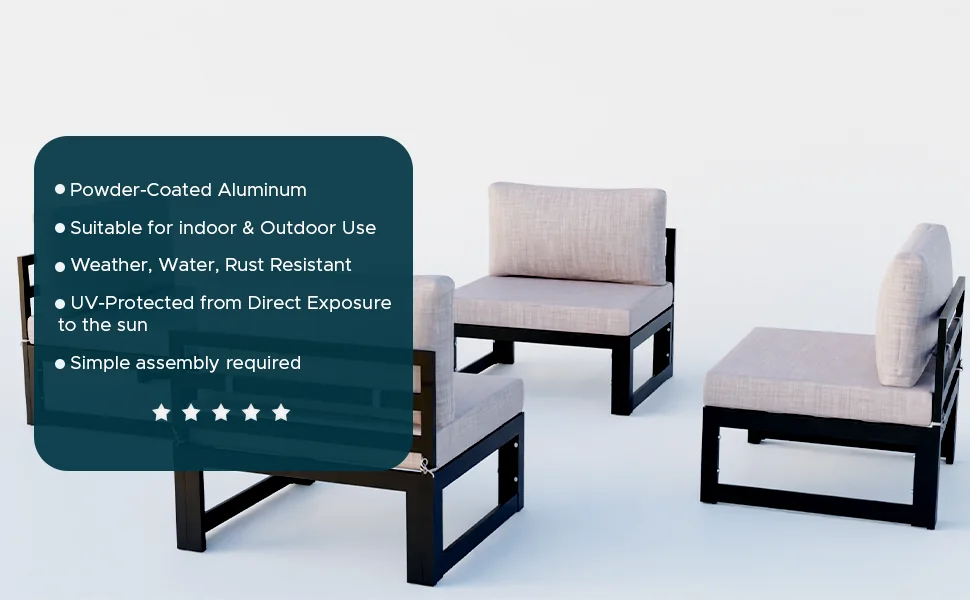 Chelsea 4-Piece Middle Patio Chairs Black Aluminum With Cushions