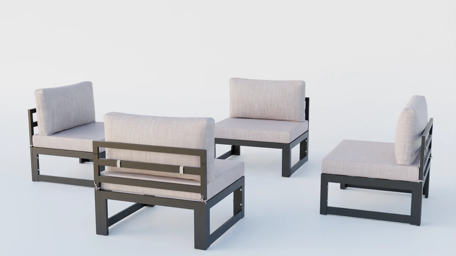 Chelsea 4-Piece Middle Patio Chairs Black Aluminum With Cushions