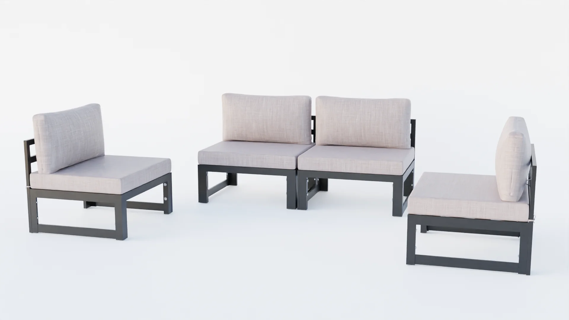 Chelsea 4-Piece Middle Patio Chairs Black Aluminum With Cushions