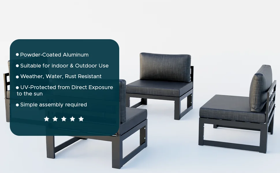 Chelsea 4-Piece Middle Patio Chairs Black Aluminum With Cushions