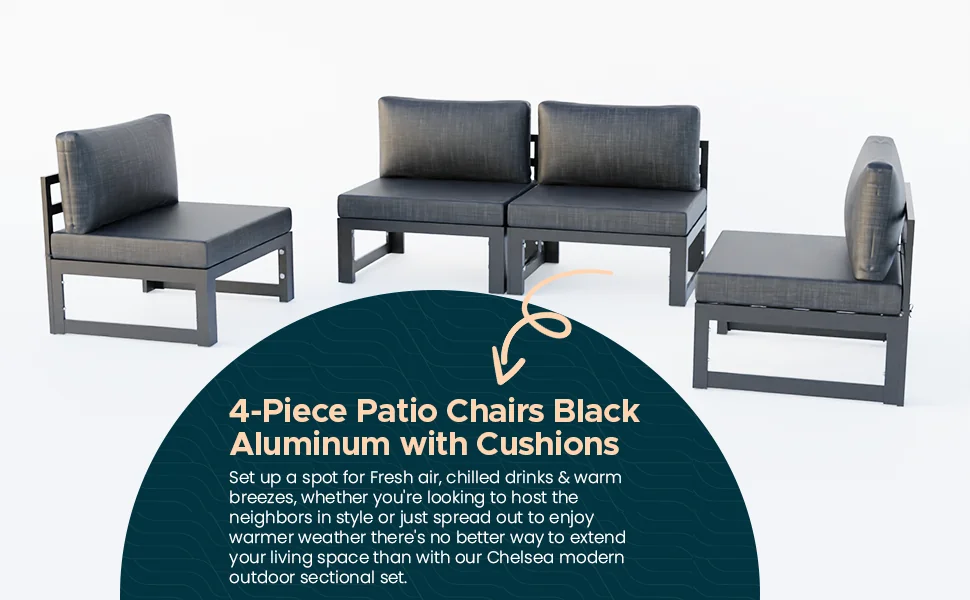 Chelsea 4-Piece Middle Patio Chairs Black Aluminum With Cushions