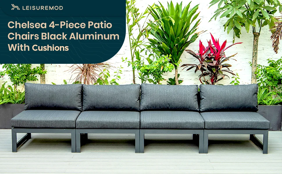 Chelsea 4-Piece Middle Patio Chairs Black Aluminum With Cushions