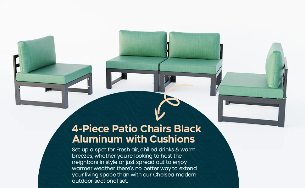 Chelsea 4-Piece Middle Patio Chairs Black Aluminum With Cushions
