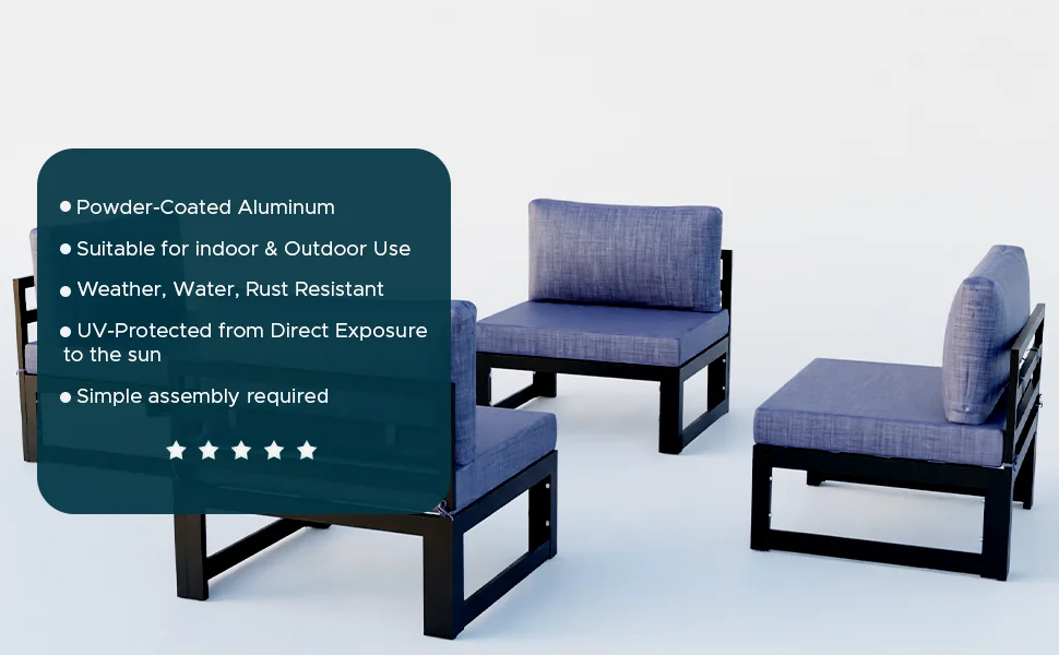 Chelsea 4-Piece Middle Patio Chairs Black Aluminum With Cushions