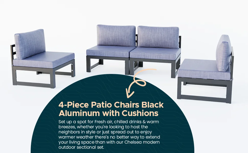 Chelsea 4-Piece Middle Patio Chairs Black Aluminum With Cushions