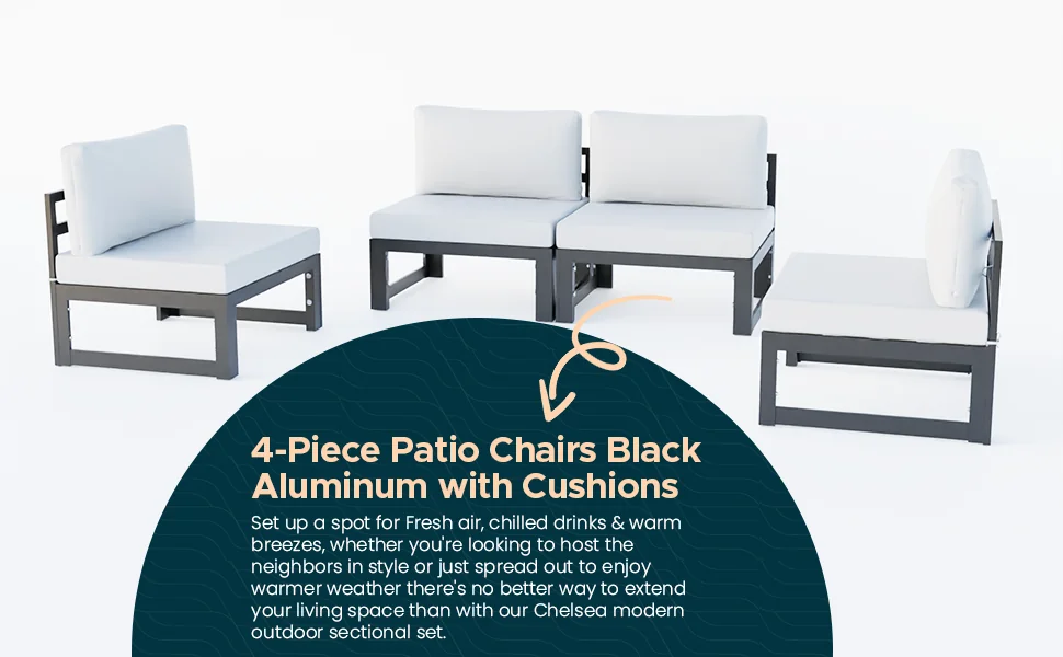 Chelsea 4-Piece Middle Patio Chairs Black Aluminum With Cushions