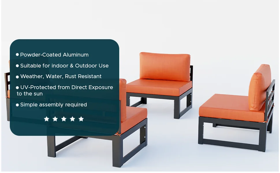 Chelsea 4-Piece Middle Patio Chairs Black Aluminum With Cushions