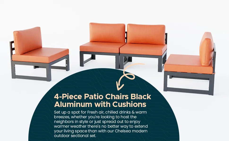 Chelsea 4-Piece Middle Patio Chairs Black Aluminum With Cushions