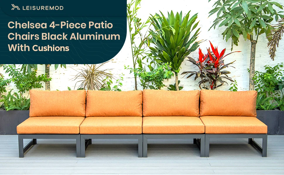 Chelsea 4-Piece Middle Patio Chairs Black Aluminum With Cushions