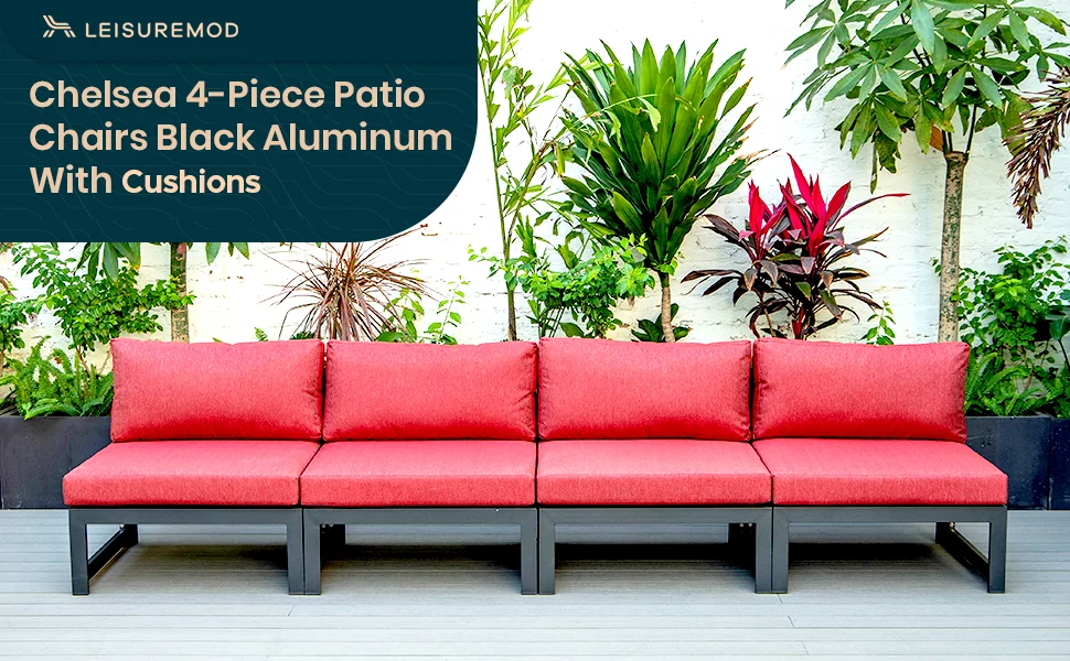 Chelsea 4-Piece Middle Patio Chairs Black Aluminum With Cushions