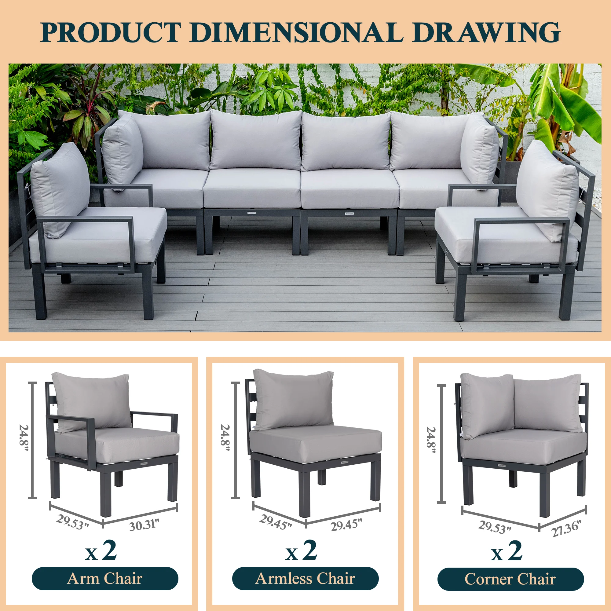 Chelsea 6-Piece Patio Sectional Black Aluminum With Cushions