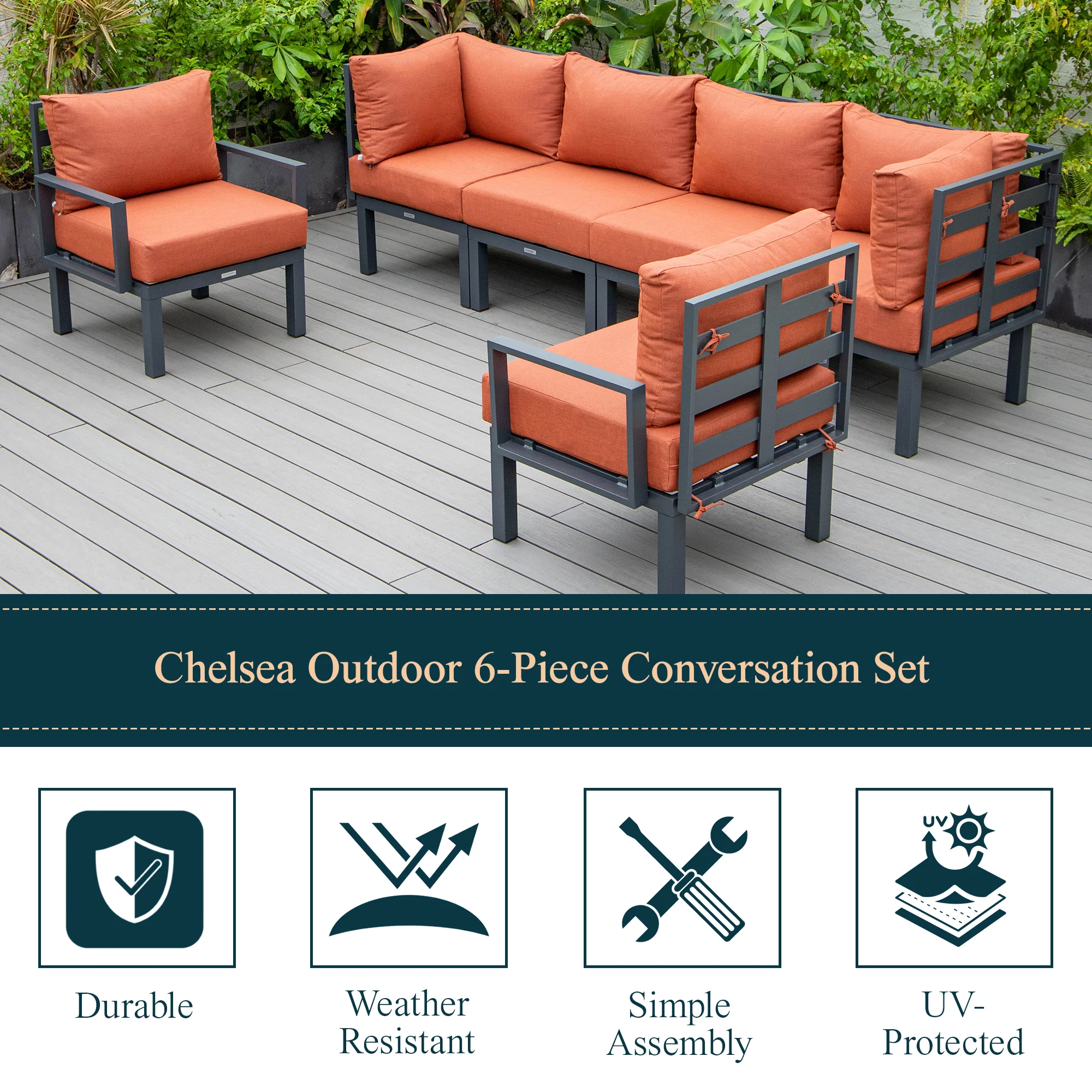 Chelsea 6-Piece Patio Sectional Black Aluminum With Cushions