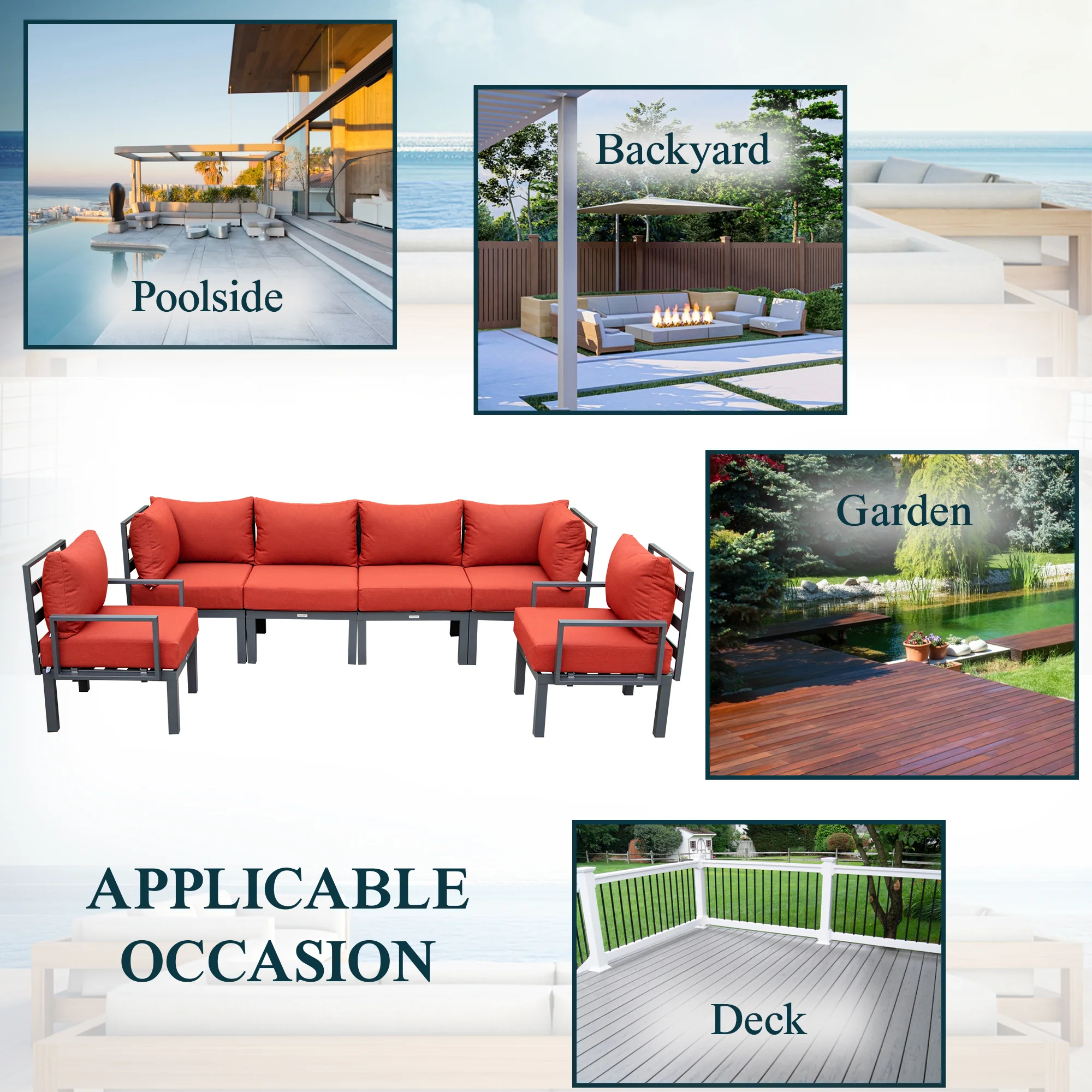 Chelsea 6-Piece Patio Sectional Black Aluminum With Cushions