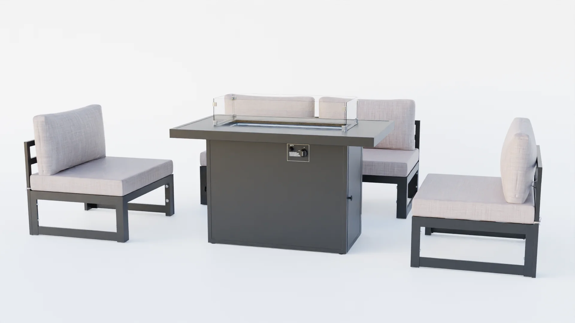 Chelsea 5-Piece Middle Patio Chairs and Fire Pit Table Set Black Aluminum With Cushions