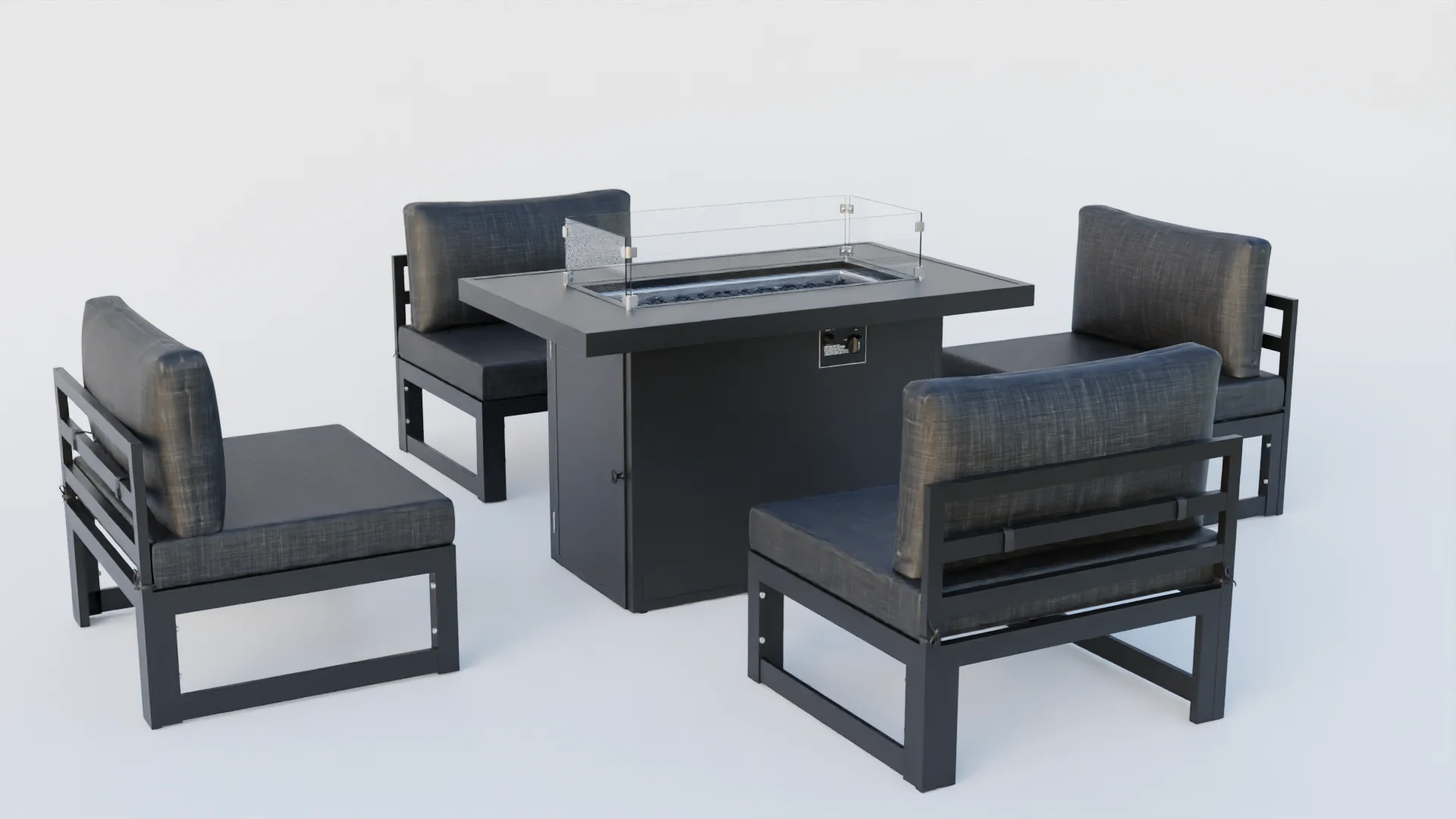 Chelsea 5-Piece Middle Patio Chairs and Fire Pit Table Set Black Aluminum With Cushions