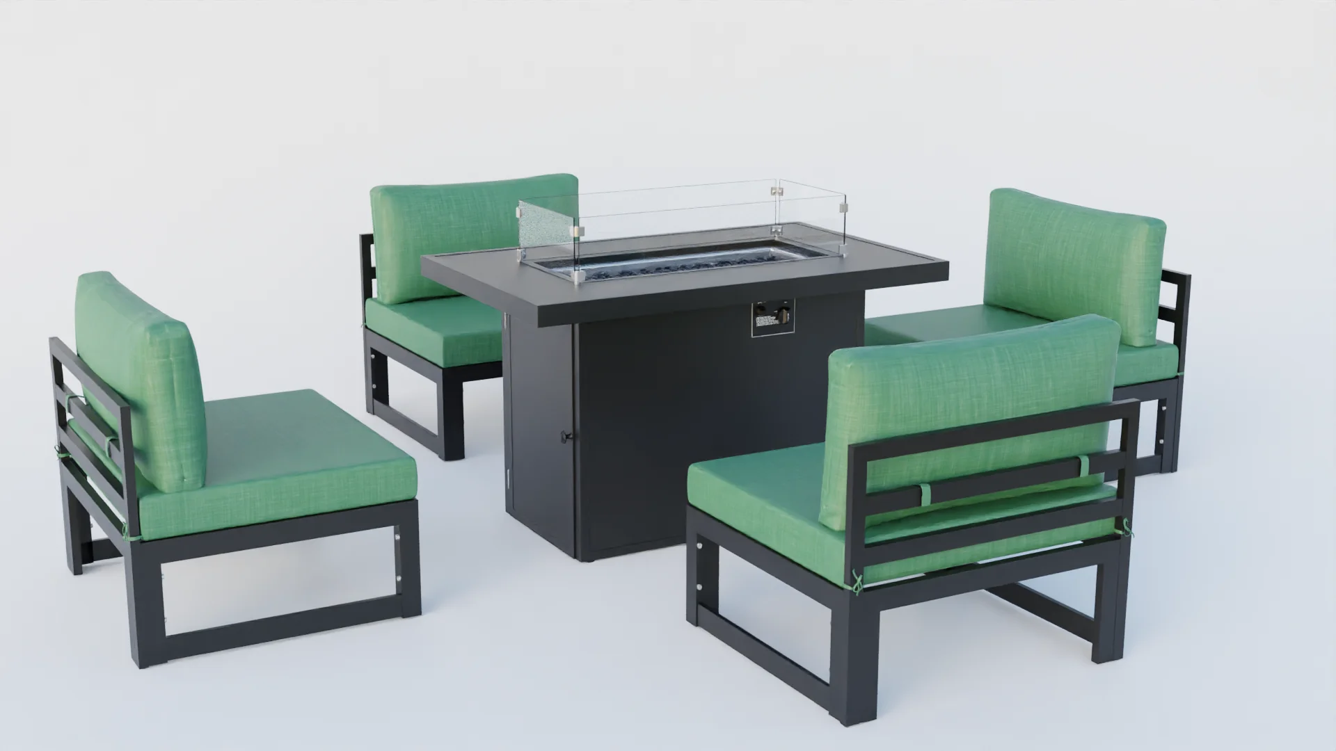 Chelsea 5-Piece Middle Patio Chairs and Fire Pit Table Set Black Aluminum With Cushions