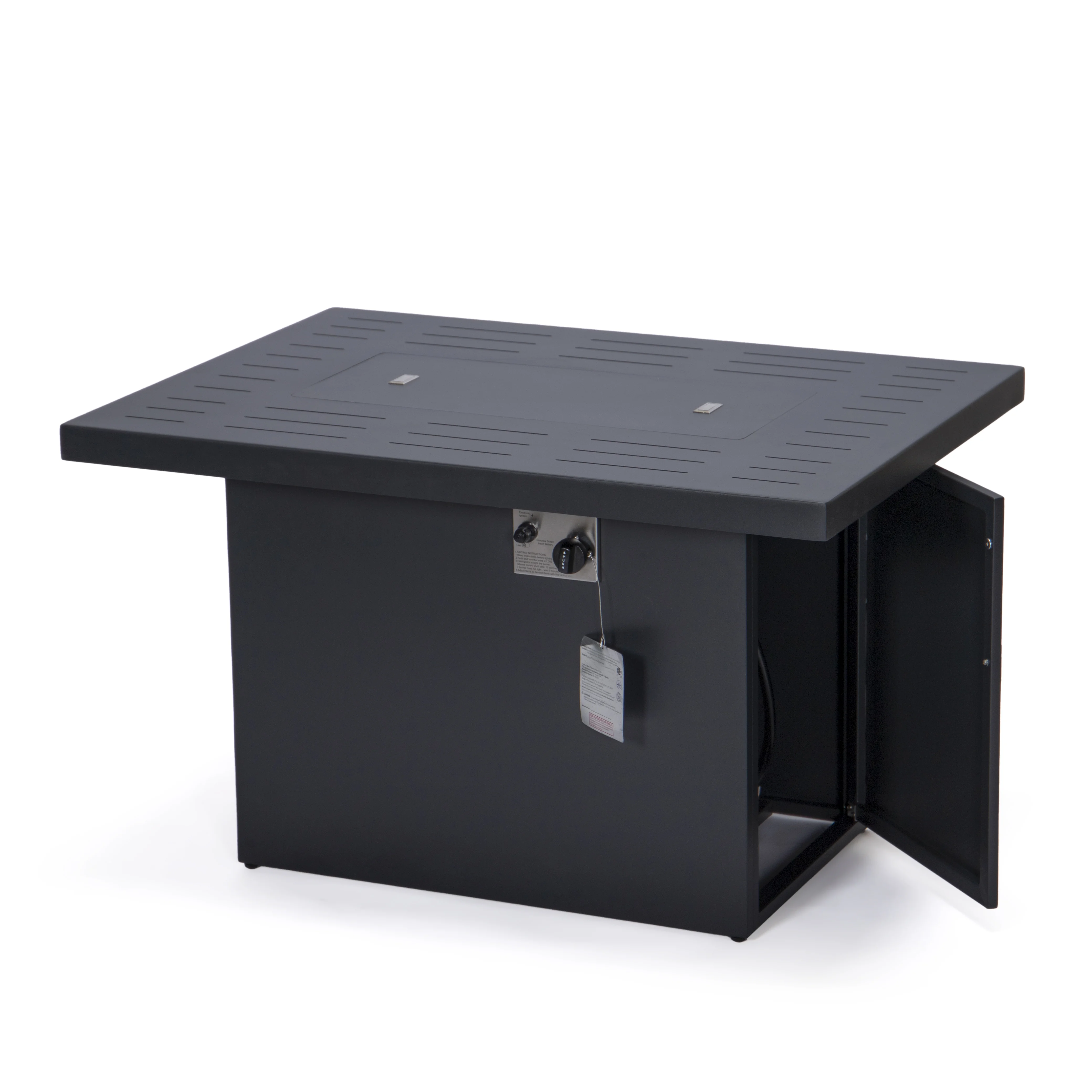 Chelsea 7-Piece Patio Sectional And Fire Pit Table Black Aluminum With Cushions