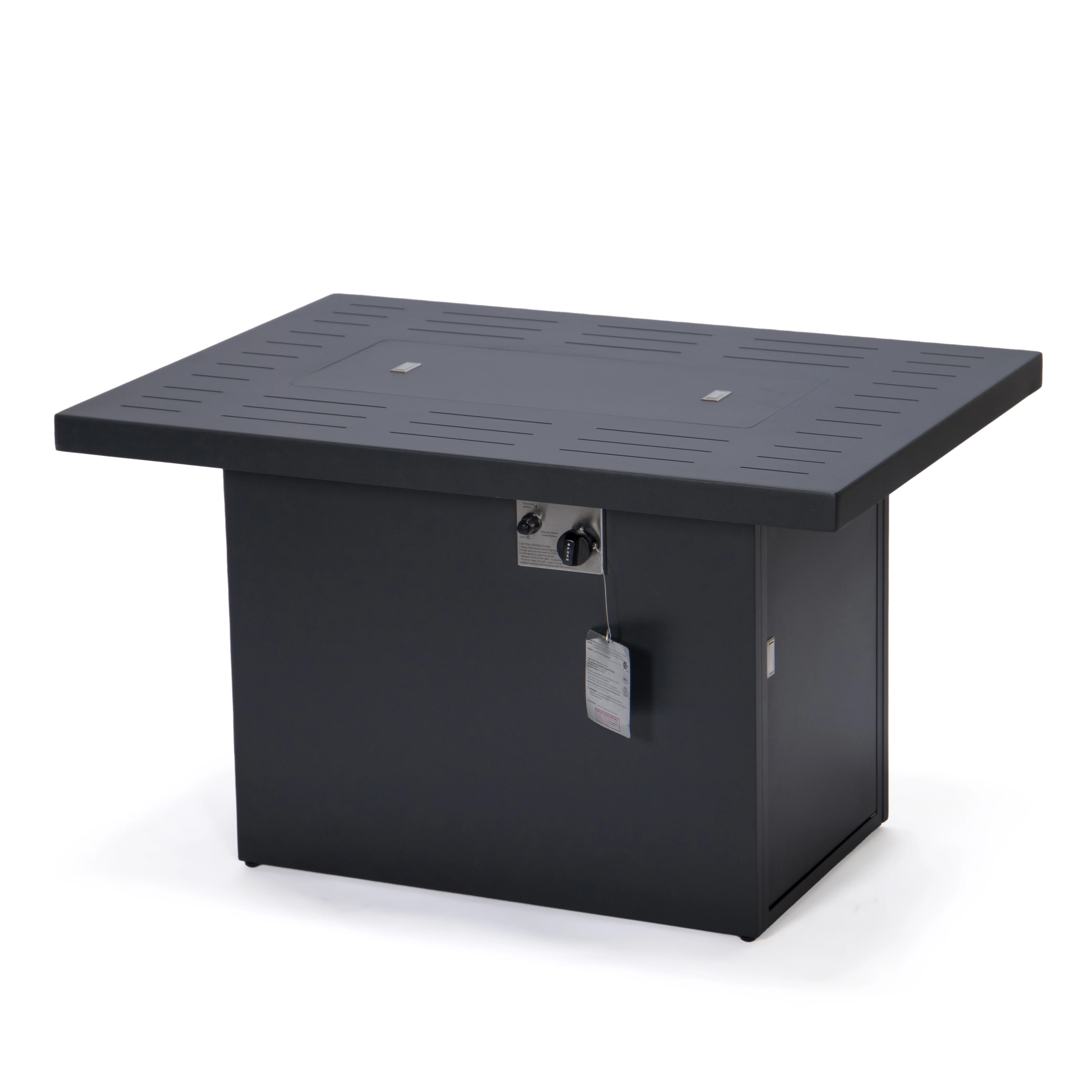 Chelsea 7-Piece Patio Sectional And Fire Pit Table Black Aluminum With Cushions