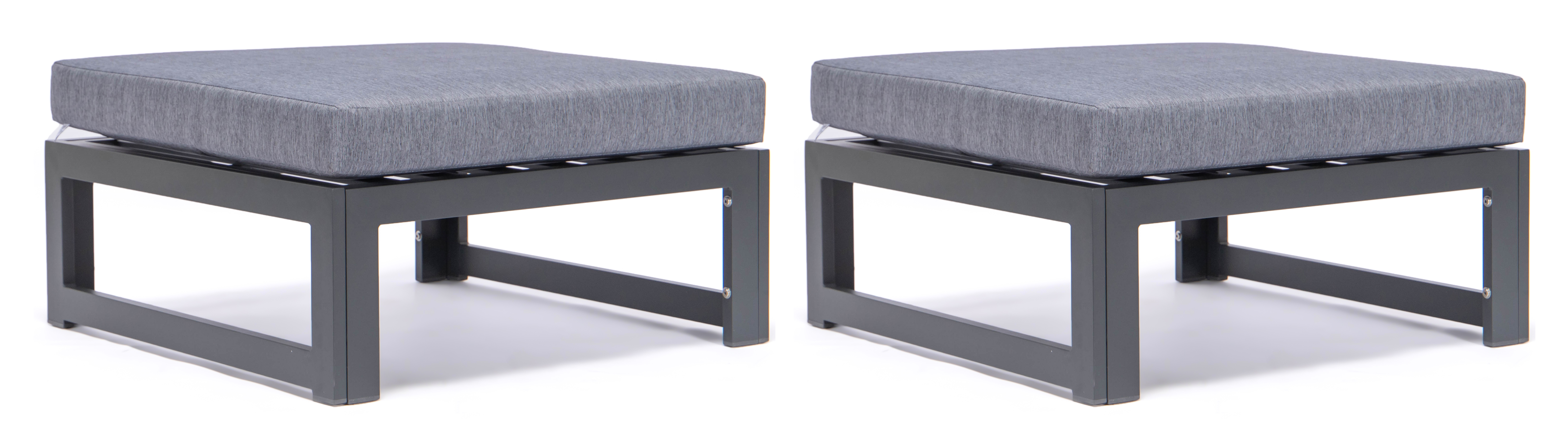 Chelsea Outdoor Patio Black Aluminum Ottomans With Cushions Set Of 2