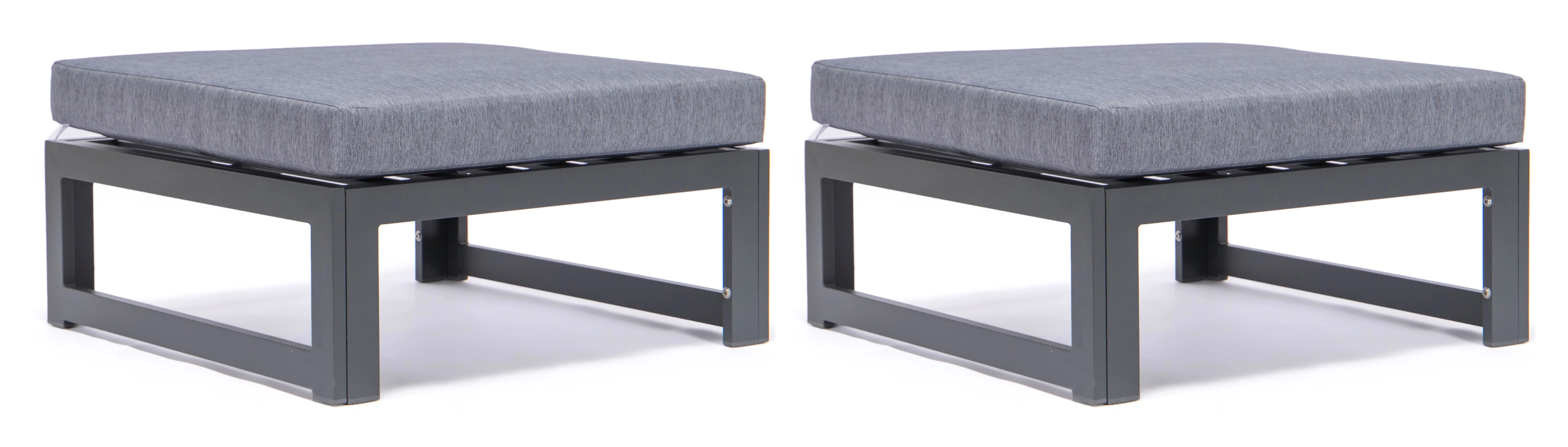 Chelsea Outdoor Patio Black Aluminum Ottomans With Cushions Set Of 2