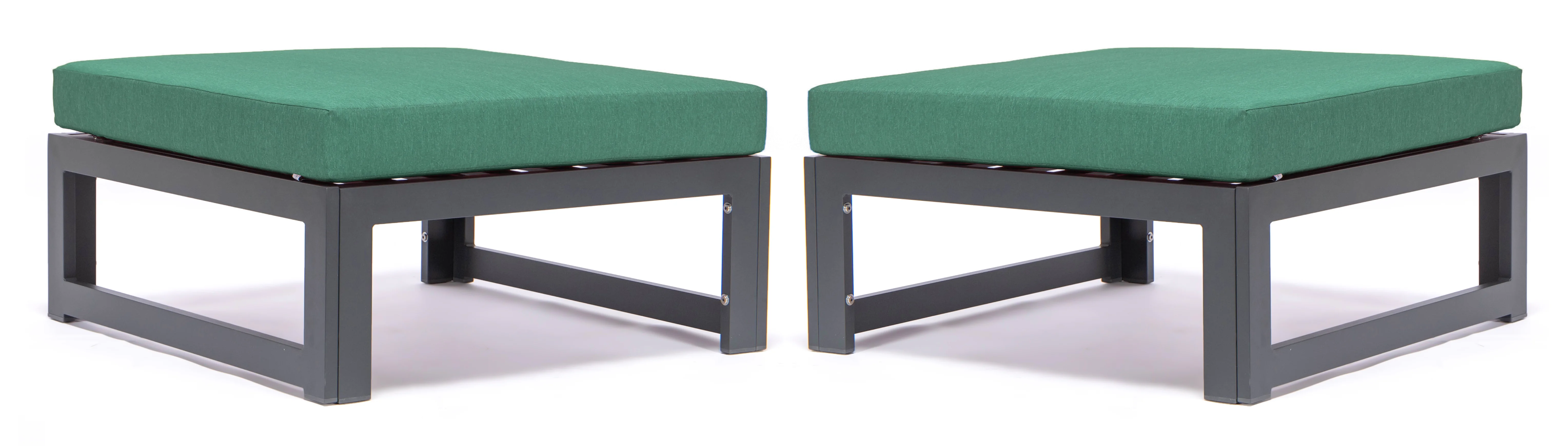 Chelsea Outdoor Patio Green Aluminum Ottomans With Cushions Set Of 2