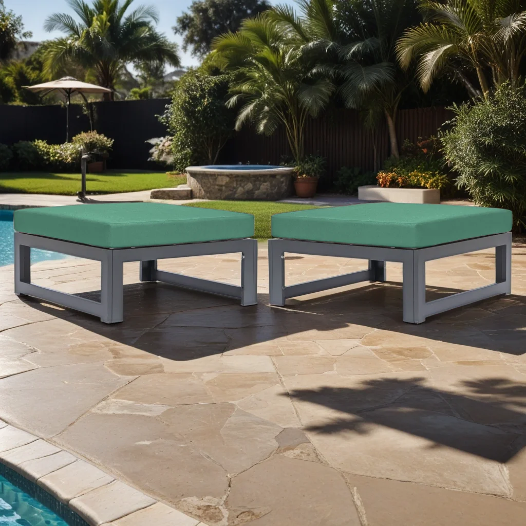 Chelsea Outdoor Patio Green Aluminum Ottomans With Cushions Set Of 2