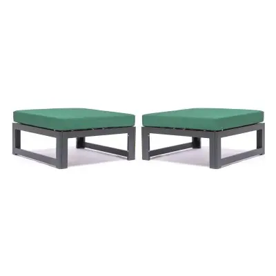 Chelsea Outdoor Patio Green Aluminum Ottomans With Cushions Set Of 2
