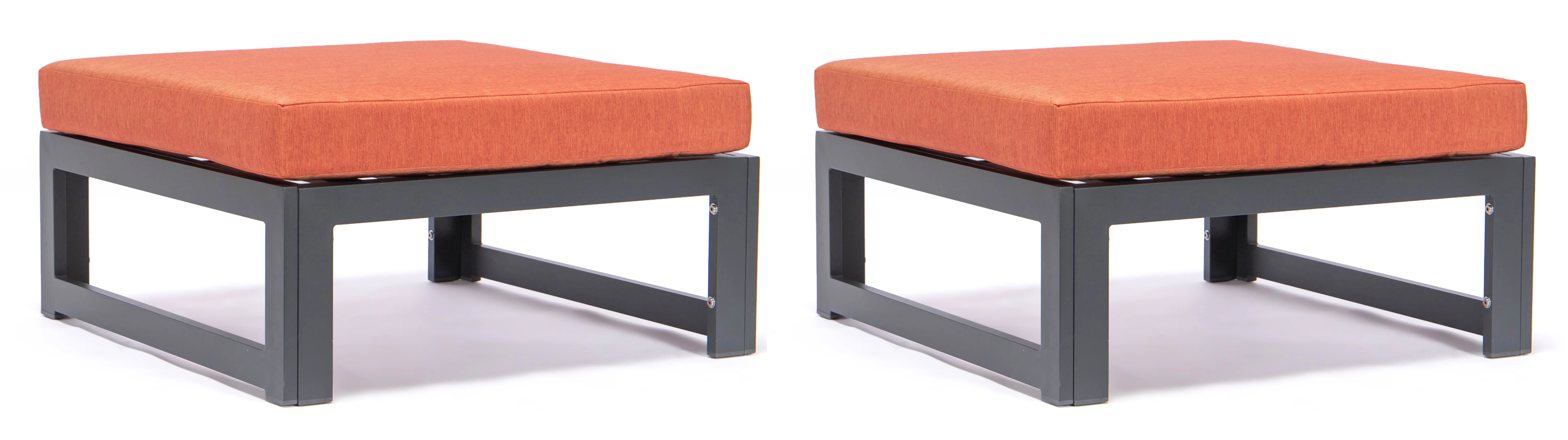 Chelsea Outdoor Patio Black Aluminum Ottomans With Cushions Set Of 2