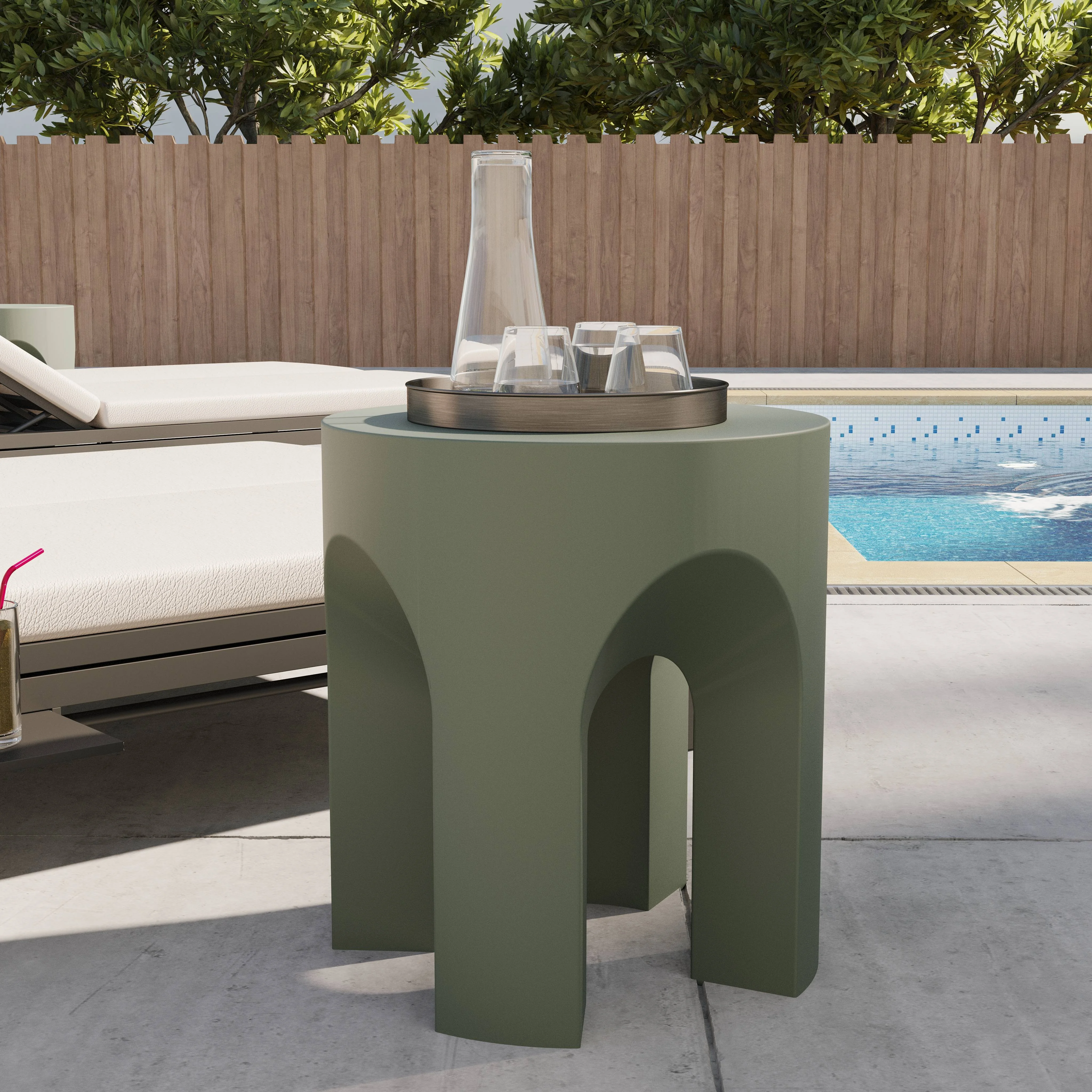 Crus Collection Fiberglass Outdoor Side Table in Grey
