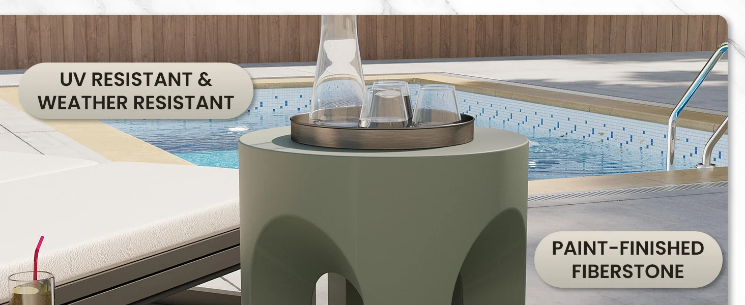 Crus Collection Fiberglass Outdoor Side Table in Grey