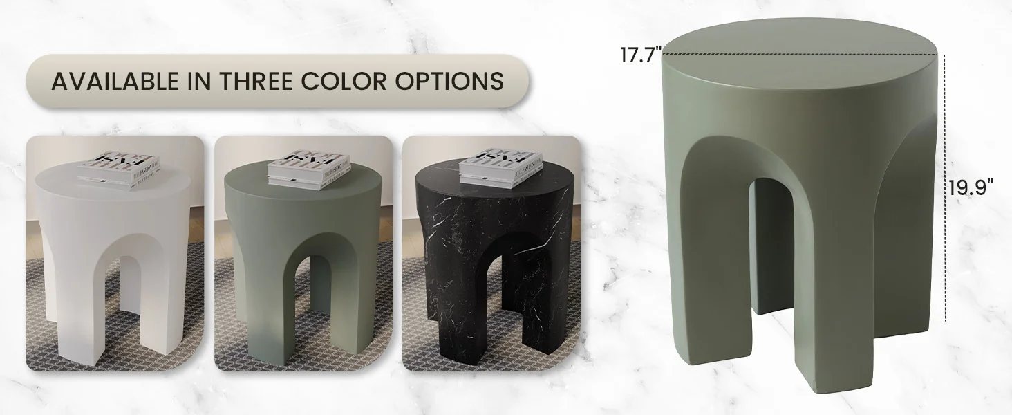 Crus Collection Fiberglass Outdoor Side Table in Grey