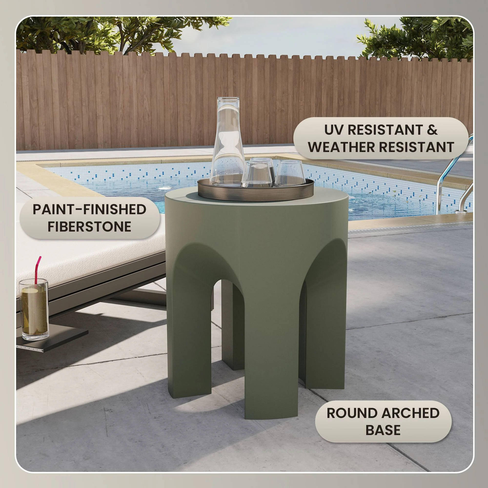 Crus Collection Fiberglass Outdoor Side Table in Grey