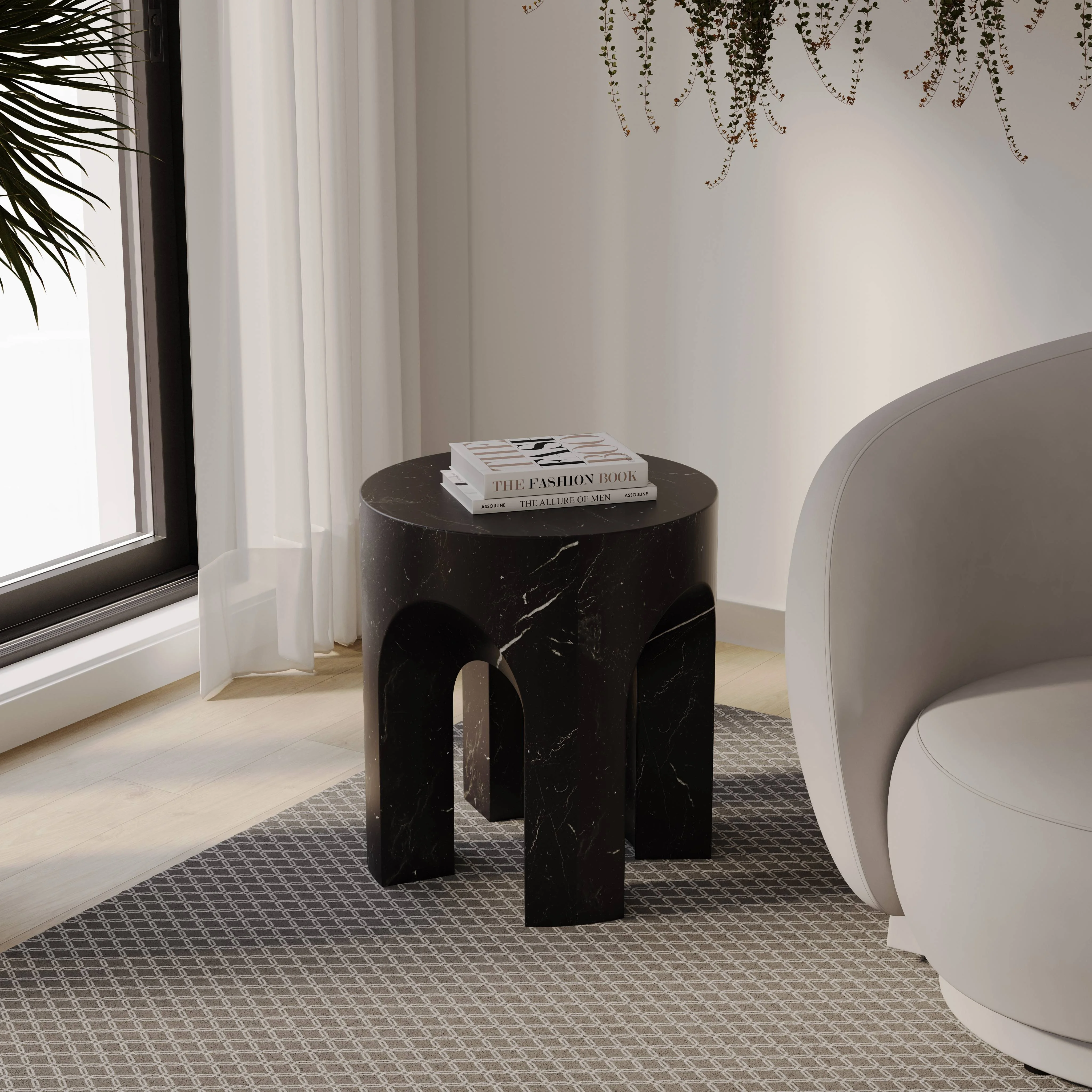 Crus Collection Fiberglass Outdoor Side Table Marbleized Black