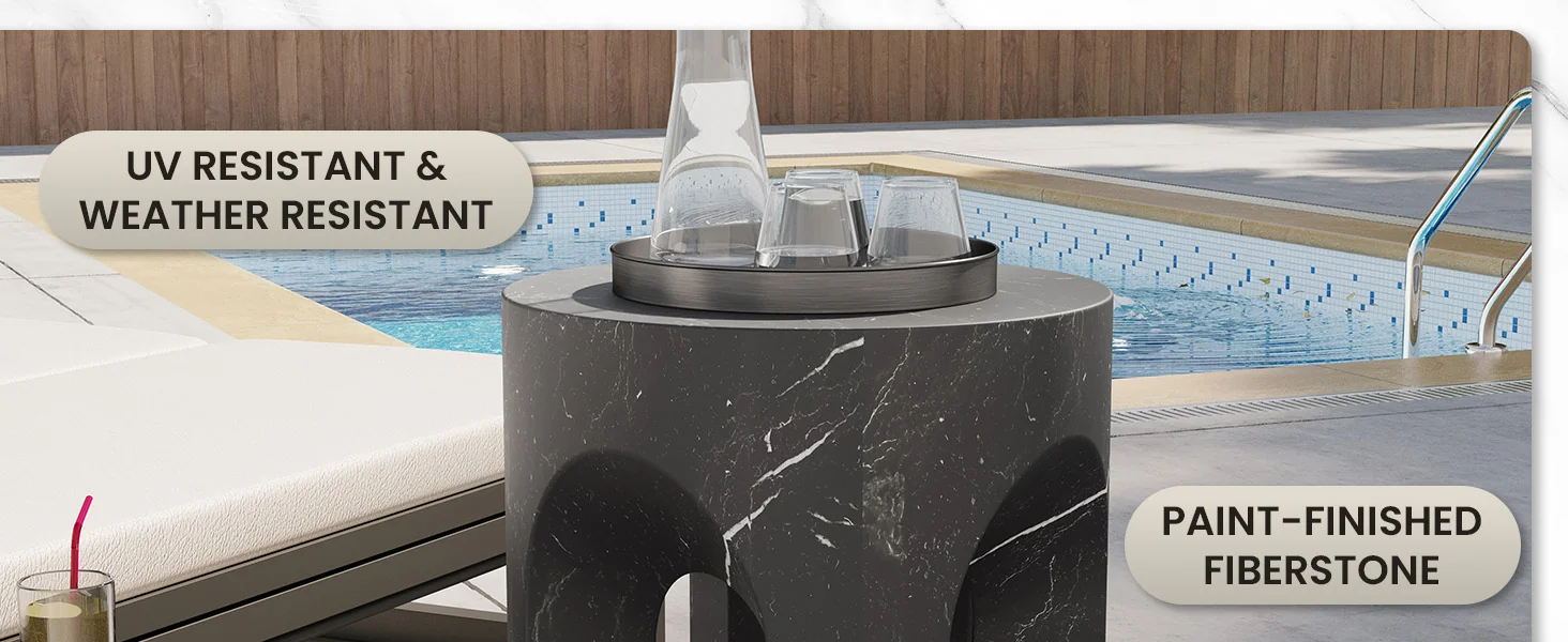 Crus Collection Fiberglass Outdoor Side Table Marbleized Black