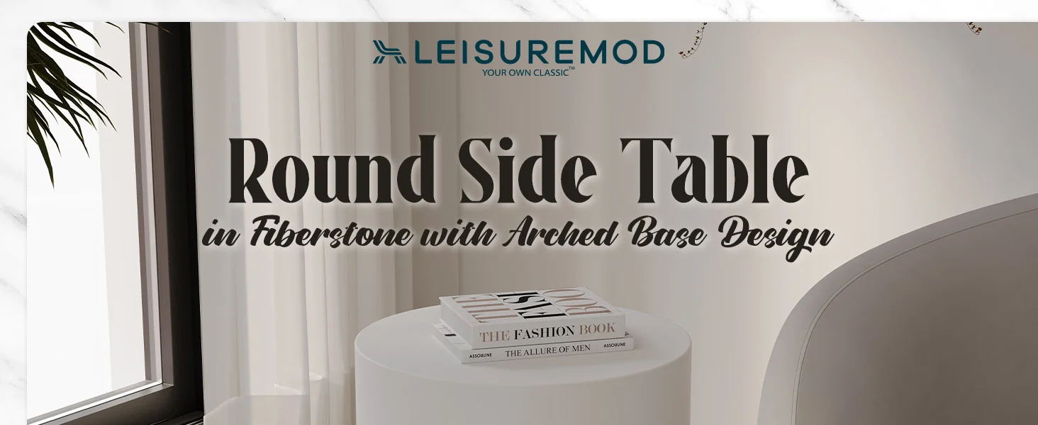 Crus Collection Fiberglass Outdoor Side Table in White