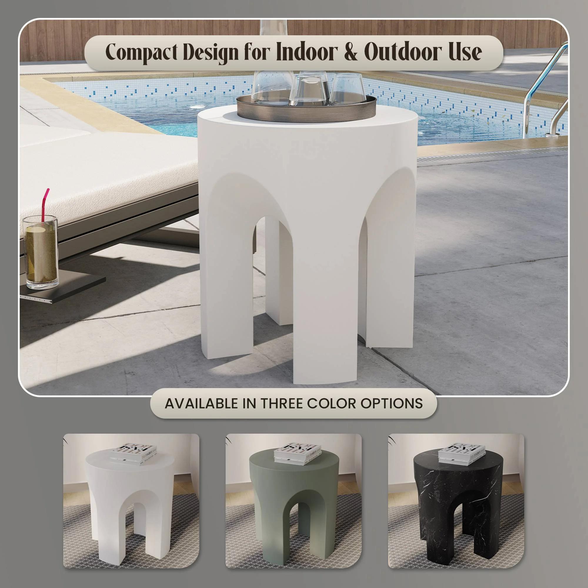 Crus Collection Fiberglass Outdoor Side Table in White