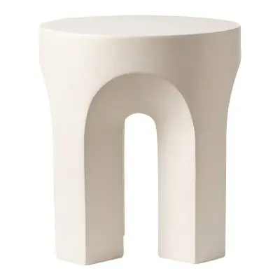 Crus Collection Fiberglass Outdoor Side Table in White