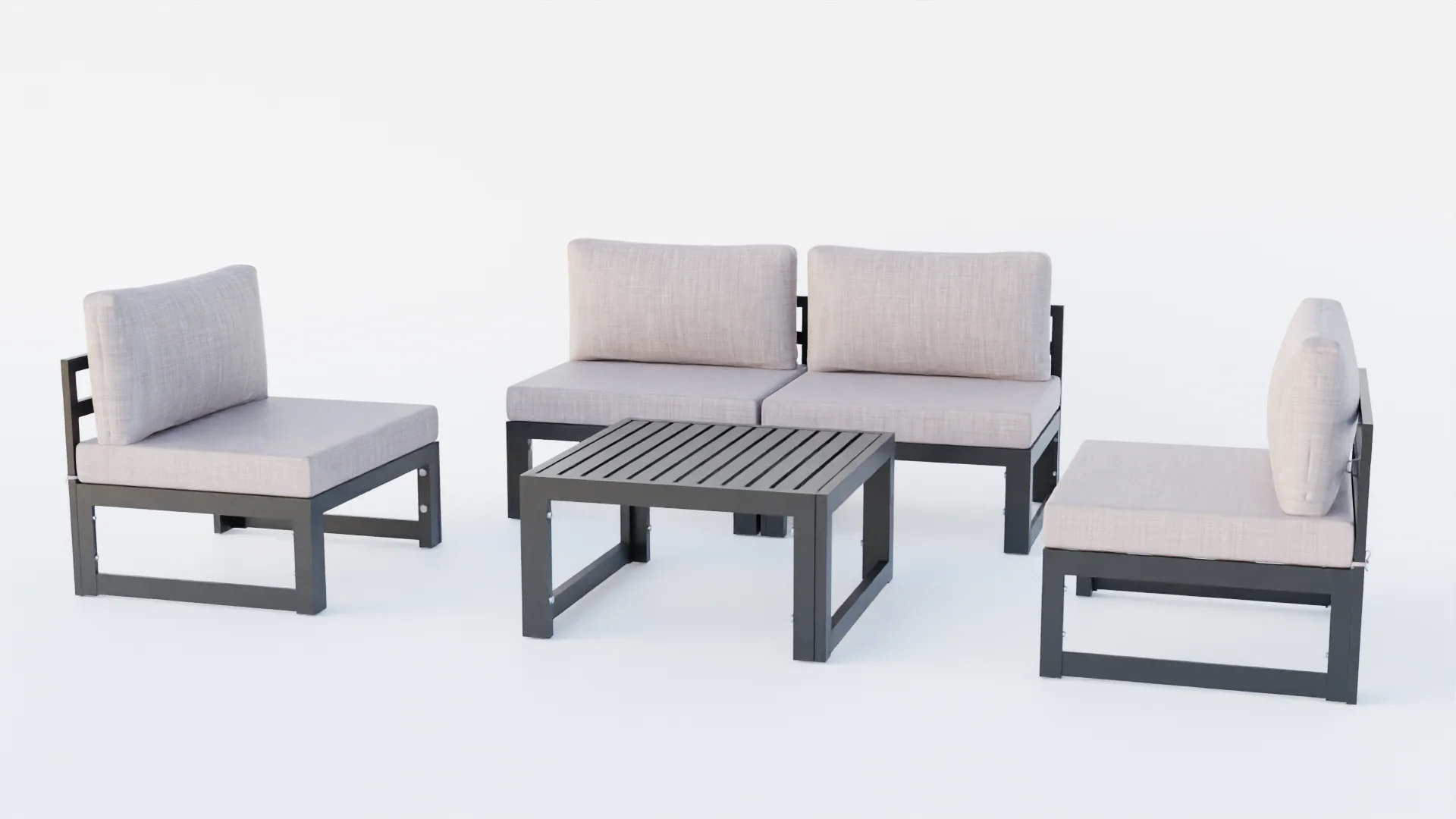 Chelsea 5-Piece Middle Patio Chairs and Coffee Table Set Black Aluminum With Cushions