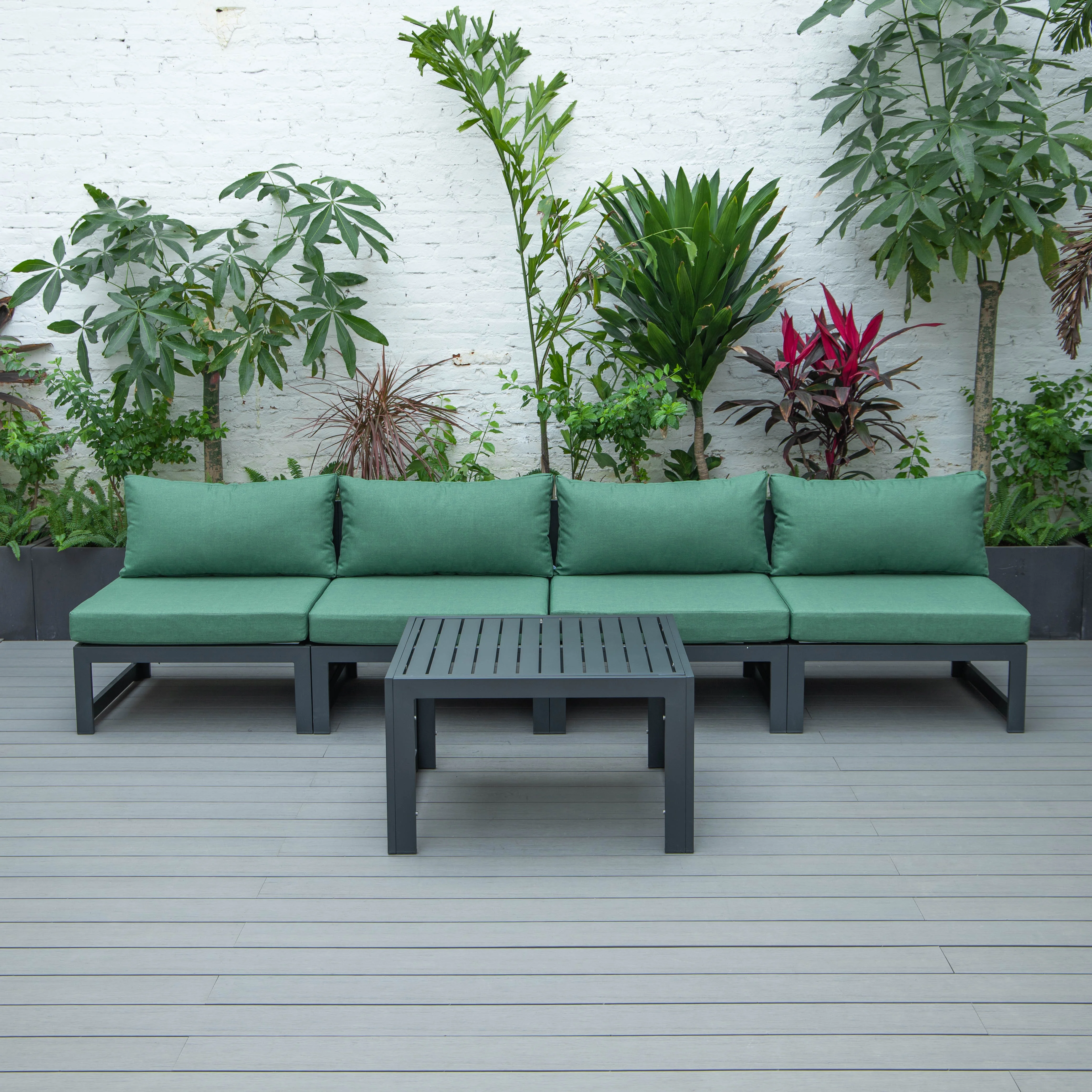 Chelsea 5-Piece Middle Patio Chairs and Coffee Table Set Black Aluminum With Cushions