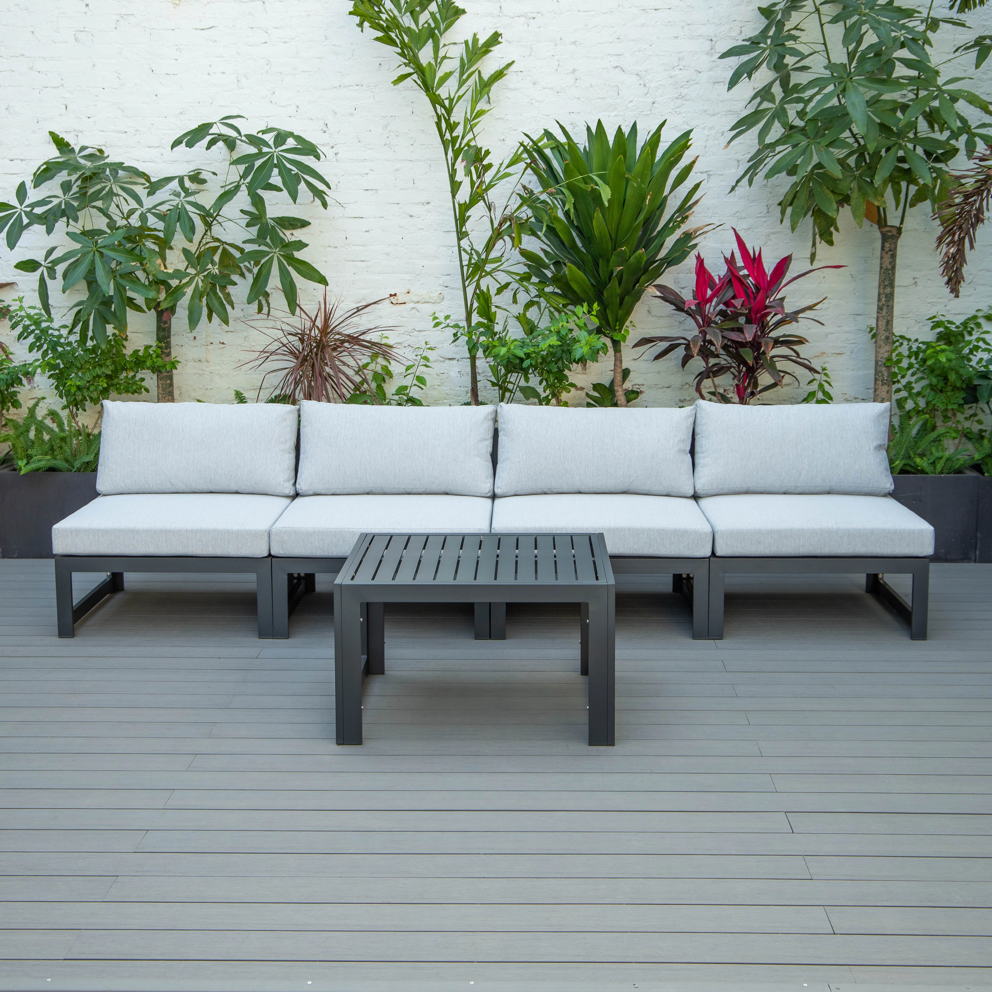 Chelsea 5-Piece Middle Patio Chairs and Coffee Table Set Black Aluminum With Cushions