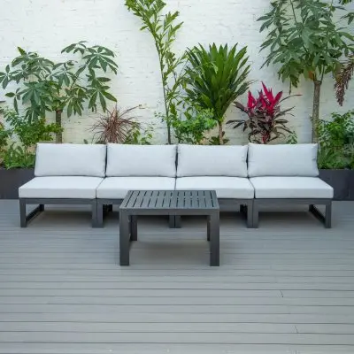 Chelsea 5-Piece Middle Patio Chairs and Coffee Table Set Black Aluminum With Cushions