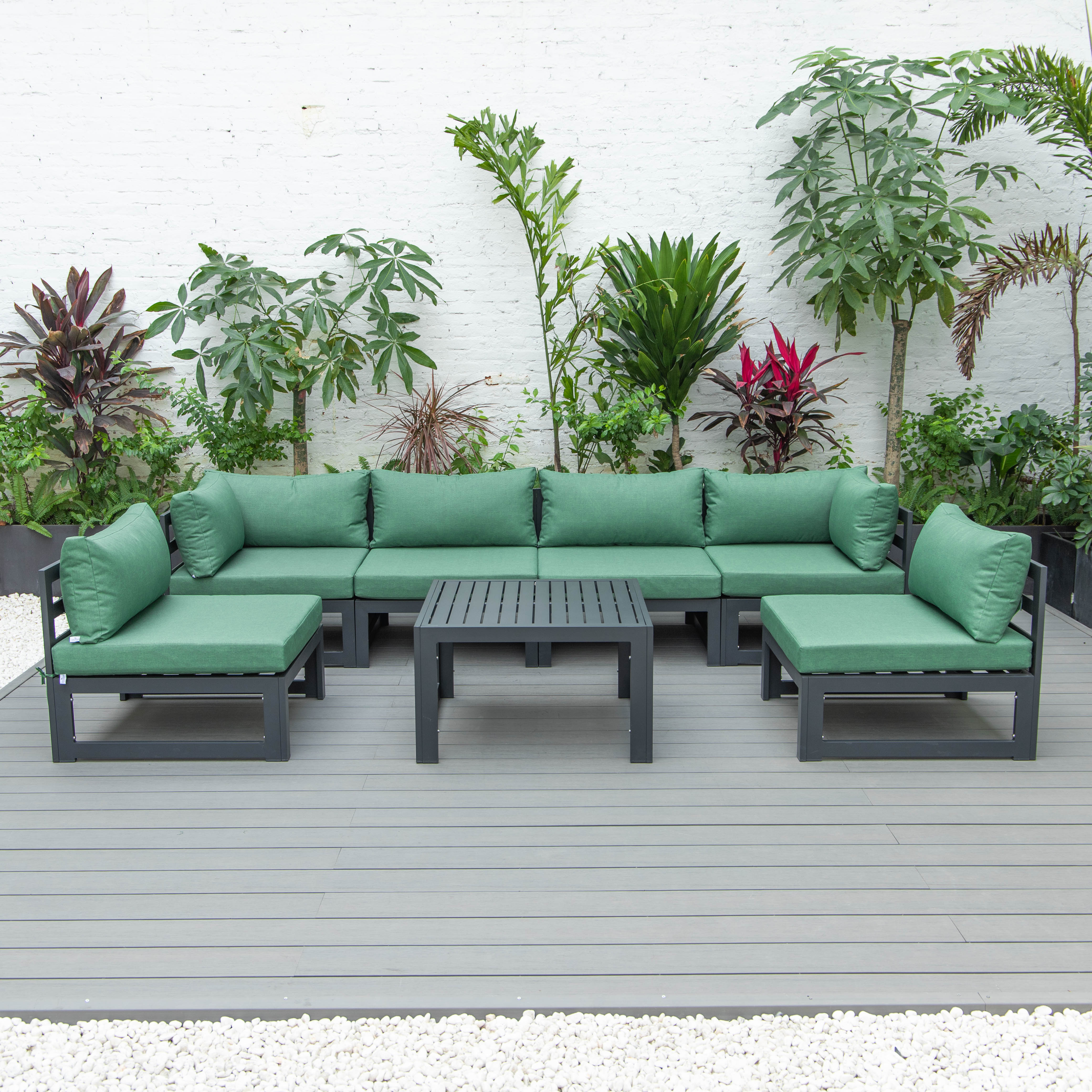 Chelsea 7-Piece Patio Sectional And Coffee Table Set Black Aluminum With Cushions